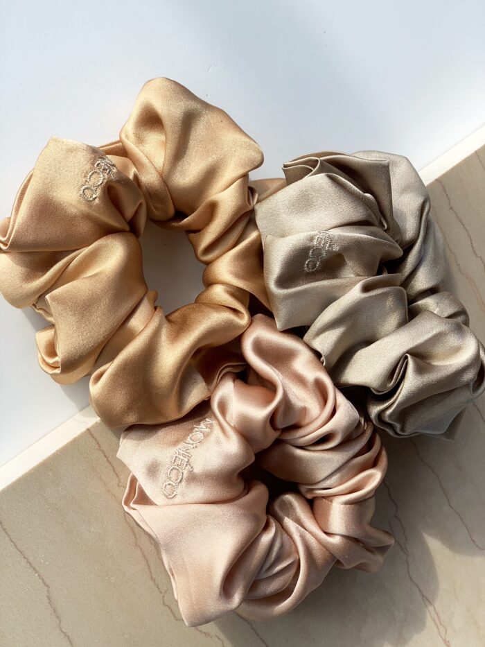 Комплект копринени ластици - Scrunchie NUDE
